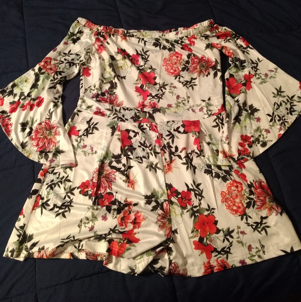 New in bag off shoulder romper by Romantic hut Sz Lg